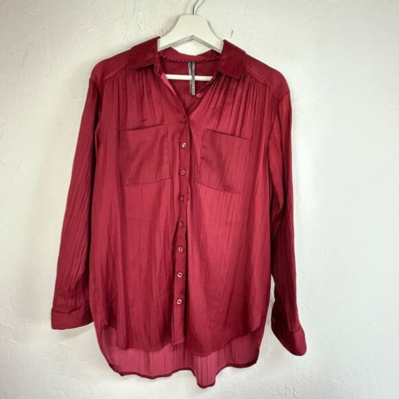 Anthropologie Womens Red Long Sleeve Relaxed Button-Down Shirt Blouse Top XS - Picture 1 of 8